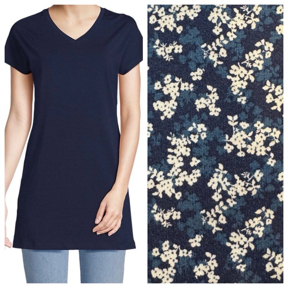 Lands’ End Floral Print V Neck Lightweight Jersey Extra Long Tunic Small